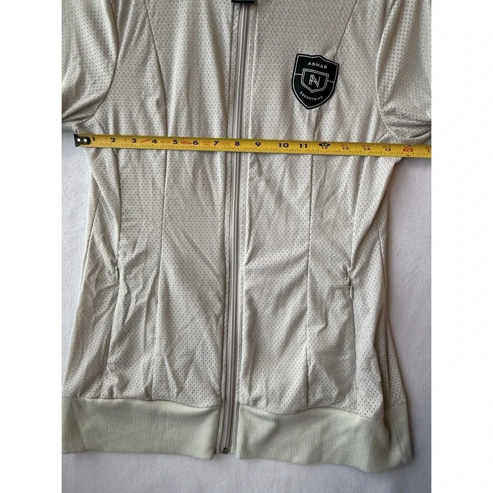 Asmar Equestrian Womens Small Mesh Zip Up Jacket Cream Mock Neck Logo Back